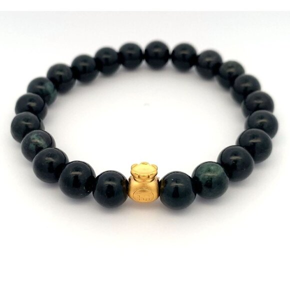 Natural Jade Black Stretchable Bracelet Size 6 with 24K Gold Money Bag - Picture 8 of 8